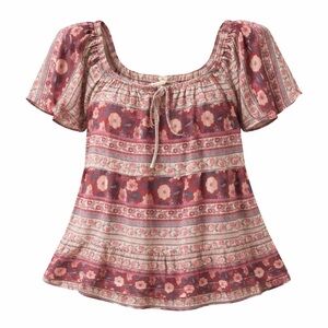 Lucky Brand Floral Boho Peasant Top Size M NWT Pink Cottagecore Blouse